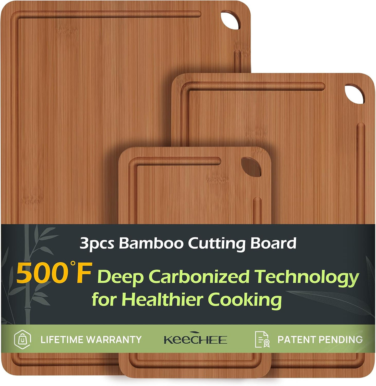 Bamboo Cutting Board, Durable Wood Cutting Boards for Kitchen