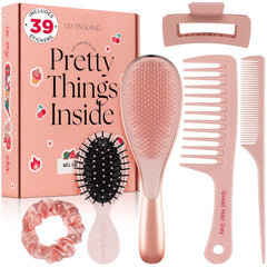 Pretty things inside 6-piece hair brush kit features a detangling brush