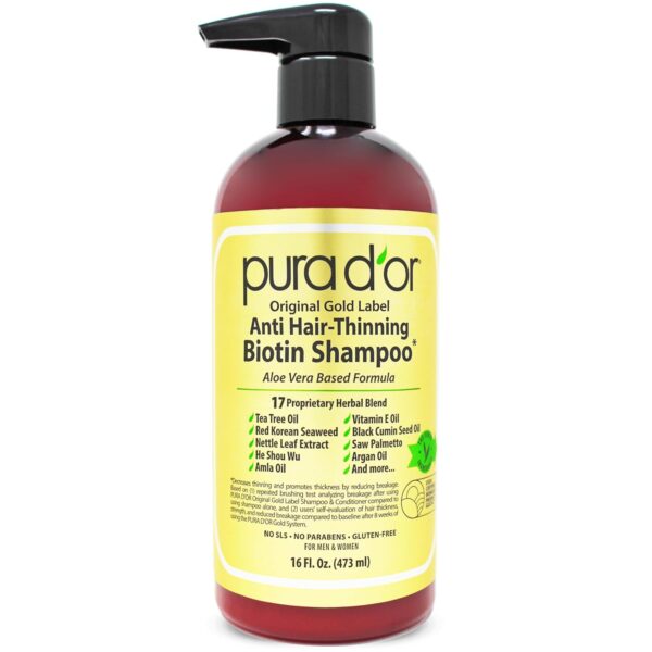 PURA D'OR 16 Oz Original Gold Label Anti-Thinning Biotin Shampoo